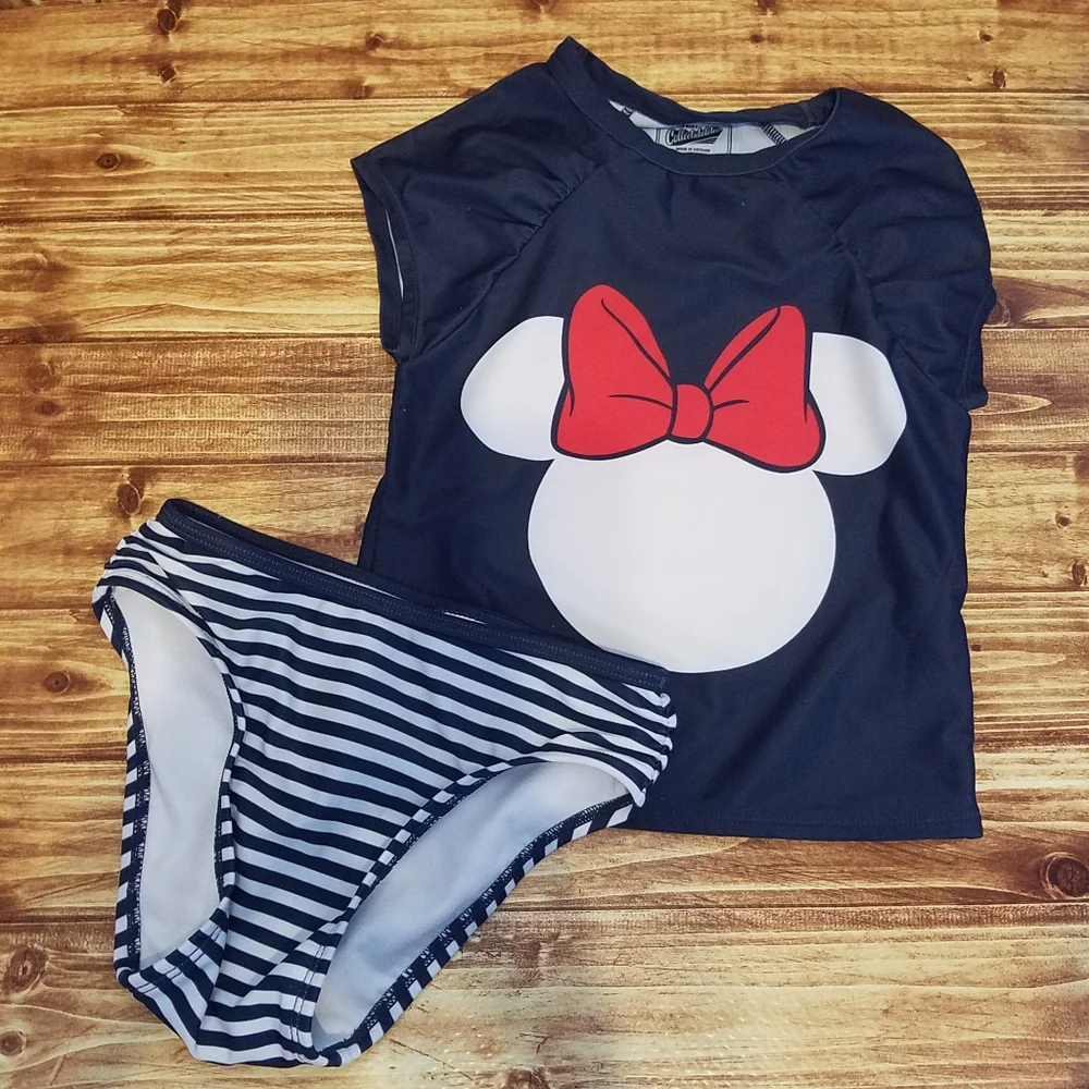 Old Navy Minnie Mouse Disney Rashguard Swim Set 5T Navy Blue Striped Girls